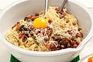 Spagetti carbonara med rökt sidfläsk